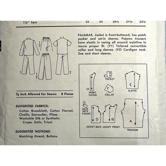 Advance 7874 pattern kids pajama top pants 1950s size 8 - Picture 6 of 6